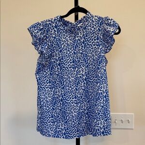 Blue Leopard Print Ruffle Sleeve Women’s Top